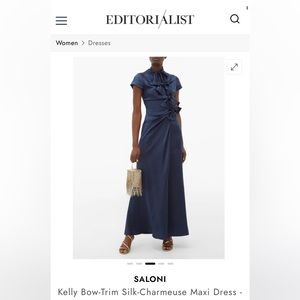 SALONI Kelly Bow-Trim Silk-Charmeuse Maxi Dress - Navy  - size 6
